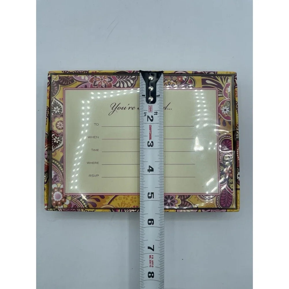 Vera Bradley 12 Fill-In Invitations w/ Envelopes & Closure Stickers - Bali Gold